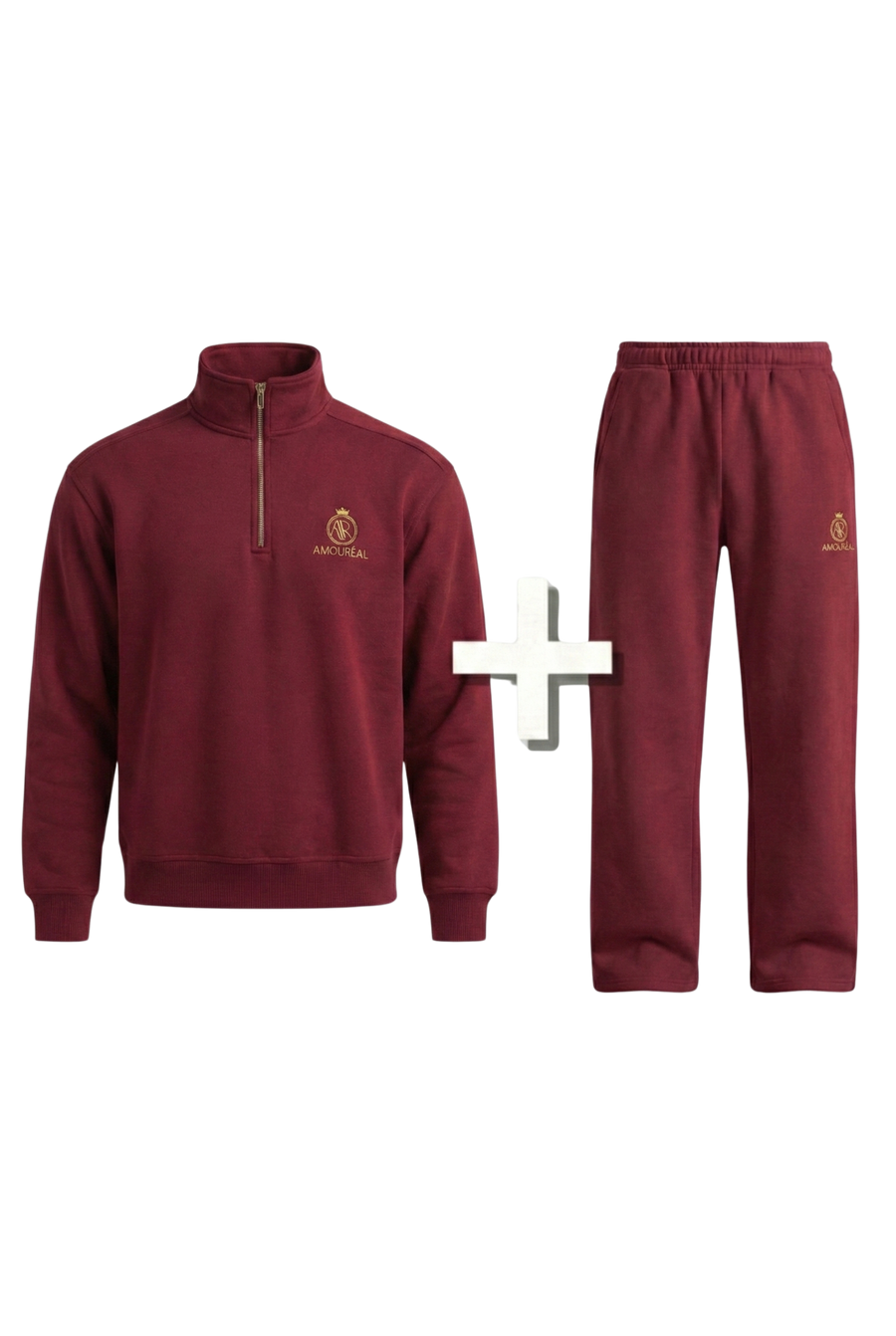 WINE RED HALF-ZIP-SWEATER & JOGGER BUNDLE