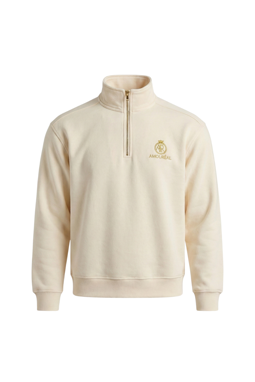 HONEY BEIGE FULL SET — HOODIE, HALF-ZIP & JOGGER am Model