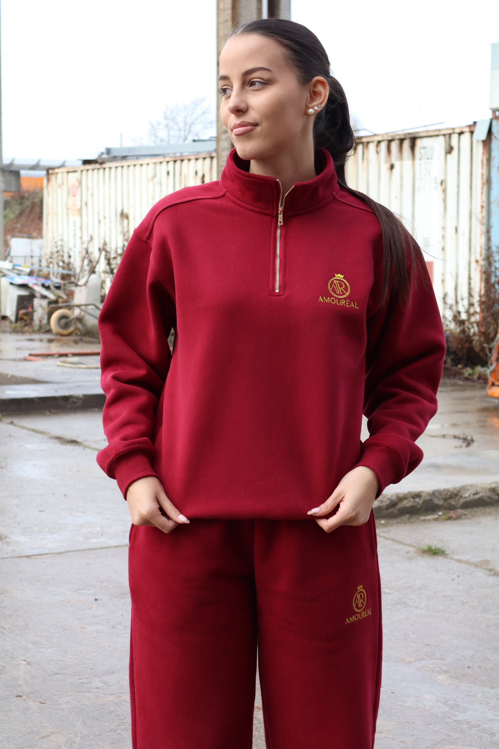 HALF-ZIP-SWEATER WINE RED