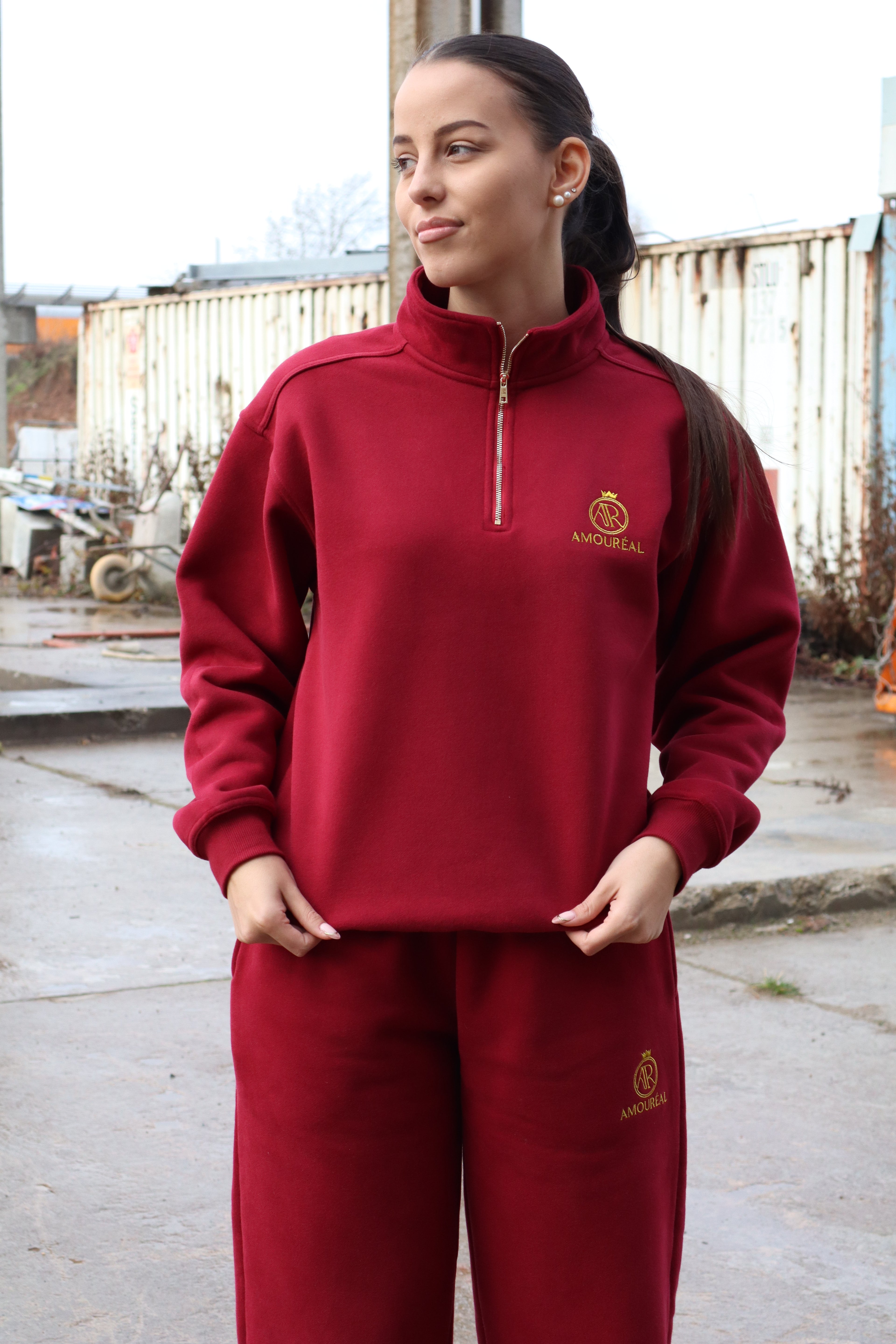 HALF-ZIP-SWEATER WINE RED